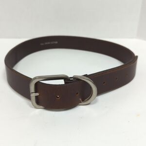 Full Grain Leather Belt Sz 30/32 Brown Silver Tone Buckle 1.5" Wide